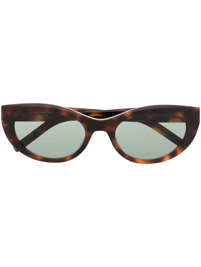Saint Laurent Tortoiseshell Logo-plaque Sunglasses In Braun