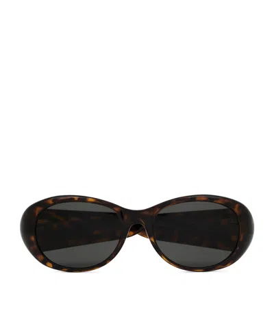 Saint Laurent Tortoiseshell Pillowed Oval Sunglasses In Brown