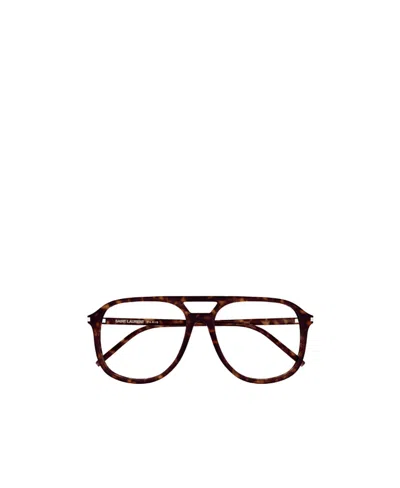 Saint Laurent Tortoiseshell Pilot-frame Glasses In Brown