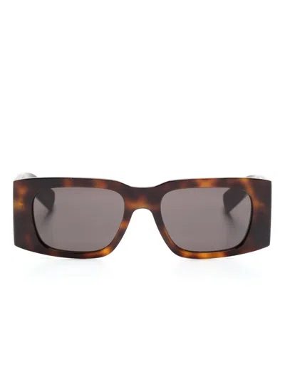 Saint Laurent Tortoiseshell Rectangle-frame Sunglasses In Brown