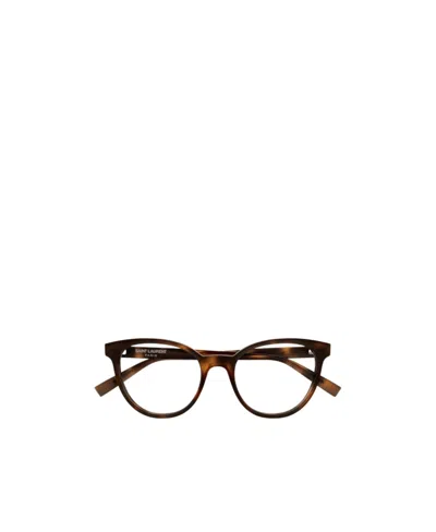 Saint Laurent Tortoiseshell Round-frame Glasses In Black