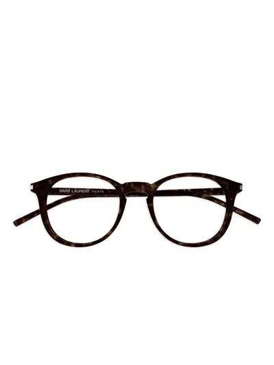 Saint Laurent Tortoiseshell Round-frame Glasses In Brown