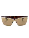 Saint Laurent Tortoiseshell Shield-frame Sunglasses In Brown