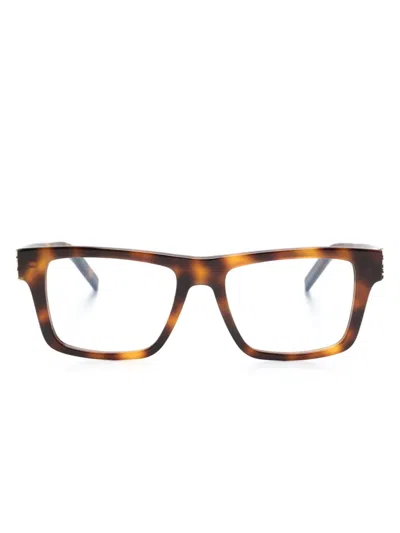 Saint Laurent Tortoiseshell Square-frame Glasses In 褐色