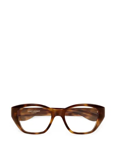 Saint Laurent Tortoiseshell-effect Ca-eye Glasses In Multi