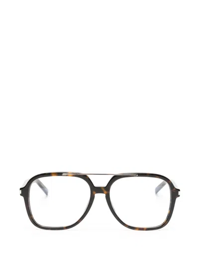Saint Laurent Tortoiseshell-effect Double-bridge Glasses In Brown