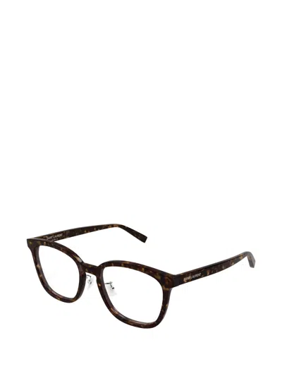 Saint Laurent Tortoiseshell-effect Geometric-frame Glasses In Brown