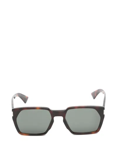Saint Laurent Tortoiseshell-effect Geometric-frame Sunglasses In Brown