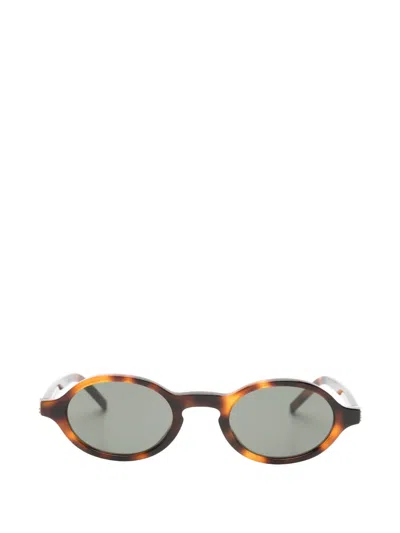Saint Laurent Tortoiseshell-effect Oval-frame Sunglasses In Yellow