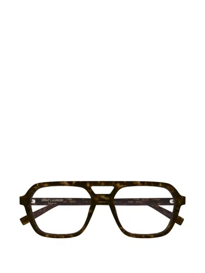 Saint Laurent Tortoiseshell-effect Pilot-frame Glasses In Brown