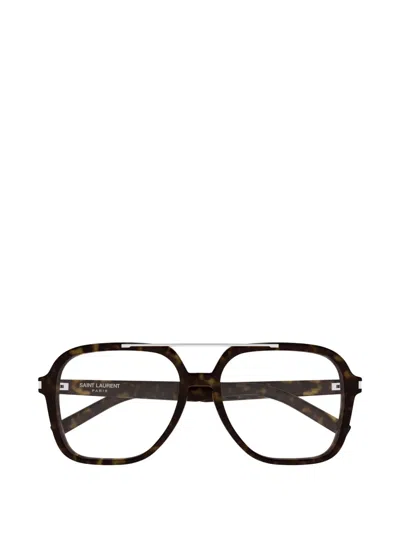 Saint Laurent Tortoiseshell-effect Pilot-frame Glasses In Brown