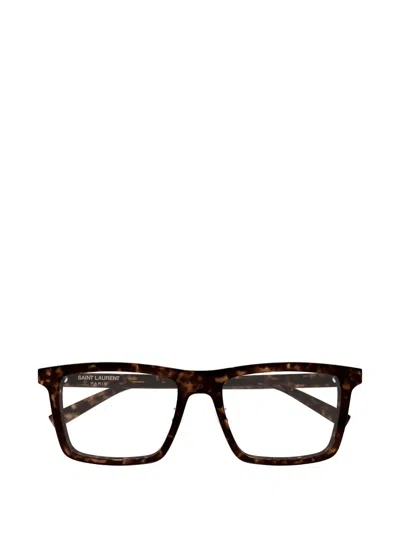 Saint Laurent Tortoiseshell-effect Rectangle-frame Glasses In Brown