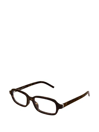 Saint Laurent Tortoiseshell-effect Rectangle-frame Glasses In Brown