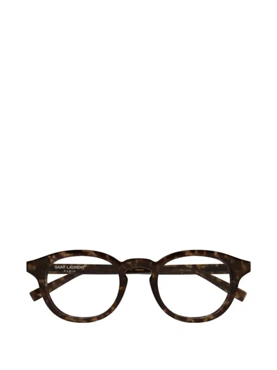 Saint Laurent Tortoiseshell-effect Round-frame Glasses In Brown