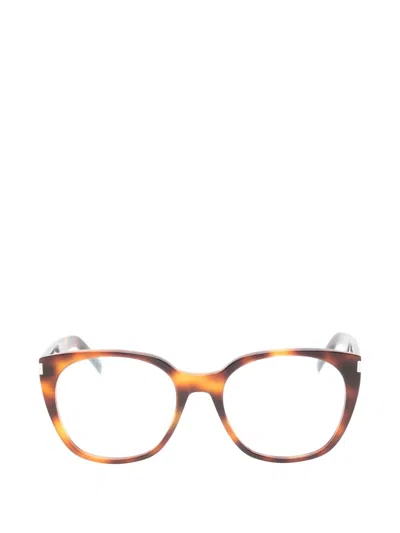 Saint Laurent Tortoiseshell-effect Round-frame Glasses In Red
