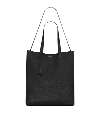 Saint Laurent Bold Grained Leather Tote Bag In Black