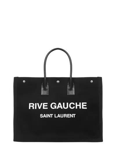 Saint Laurent Rive Gauche Canvas Tote Bag In Black