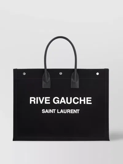 Saint Laurent Tote Bag Canvas Expandable Sides In Black