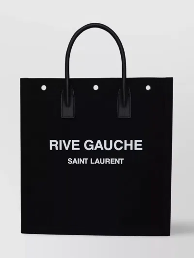 Saint Laurent Black Canvas Rive Gauche Shopping Bag In Pattern