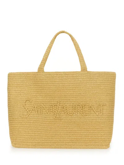 Saint Laurent Tote Bag With Logo In Neutral