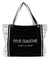 Saint Laurent Rive Gauche Tote In Black And White Terry Cloth In Black