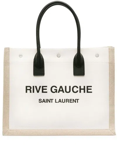 Saint Laurent Rive Gauche Canvas Tote Bag In Nude & Neutrals