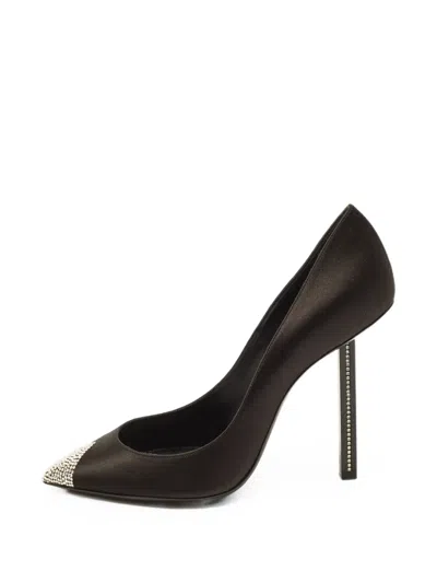 Pre-owned Saint Laurent Tower 110 Crystal-embellished Pumps In Black