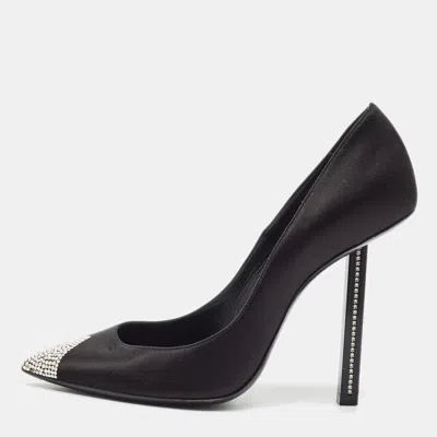 Pre-owned Saint Laurent Tower 110 Size 37 Black Satin Crystal Embellished Pumps