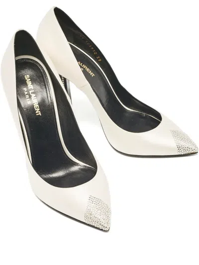 Pre-owned Saint Laurent Tower Crystal Heel Satin Pumps