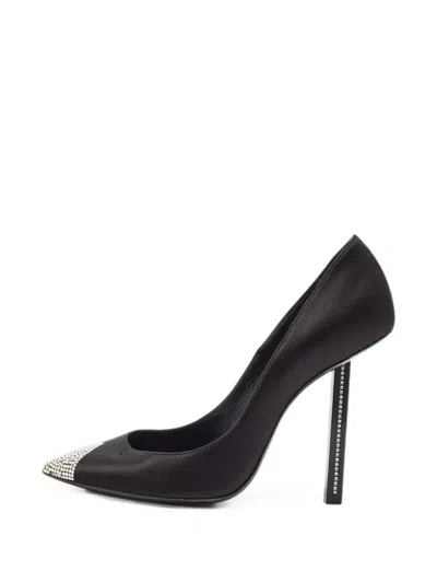 Pre-owned Saint Laurent Tower Crystal-embellished Heeled Pumps In Black