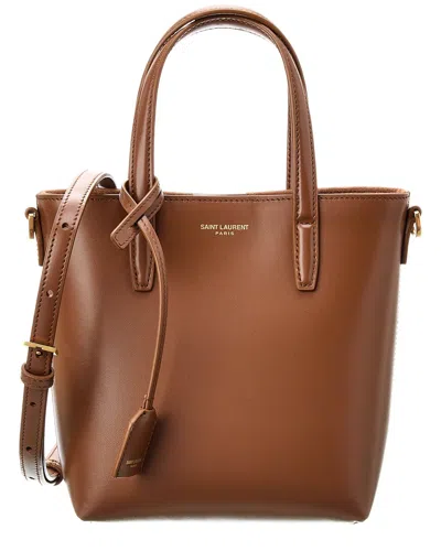 Saint Laurent Toy Mini Leather Shopping Tote In Brown