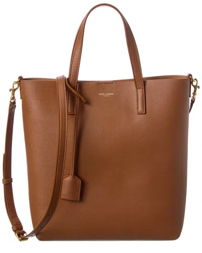 Saint Laurent Toy N/s Leather Shopper Tote In Brown