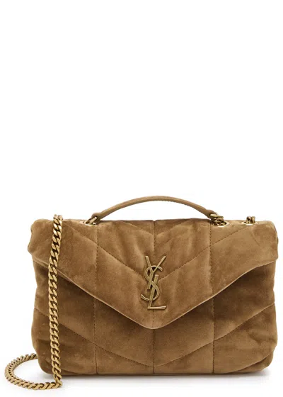 Saint Laurent Toy Puffer Quilted Suede Shoulder Bag In Brown