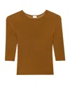Saint Laurent Semi-sheer Crewneck Top With Cassandre In Brown