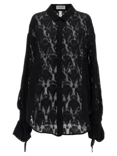 Saint Laurent Transparent Silk Pattern Shirt. In Black
