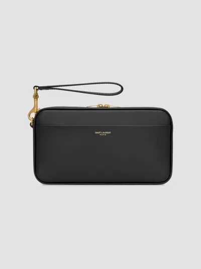 Saint Laurent Travel Pouch In Smooth Leather In Black