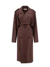Saint Laurent Double-breasted Belted Silk-twill Trench Coat In Brown