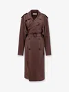 Saint Laurent Double-breasted Belted Silk-twill Trench Coat In Brown