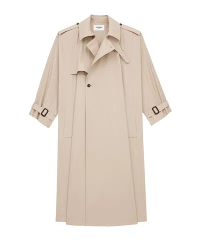 Saint Laurent Trench Cape In Cotton Twill In Neutral