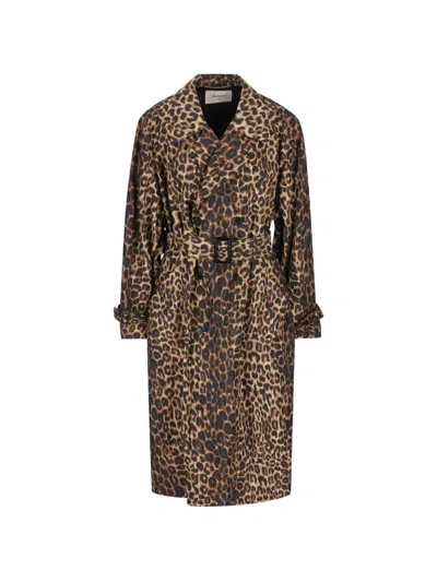 Saint Laurent Belted Double Breasted Leopard Print Long Coat In Animal Print