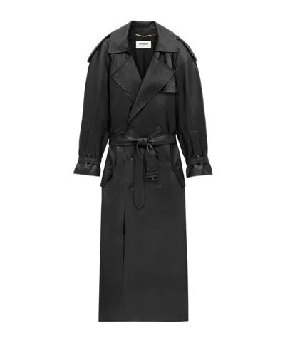 Saint Laurent Trench Coat In Shiny Plunged Lambskin