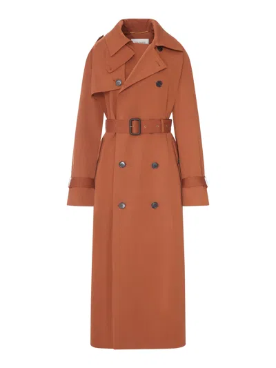 Saint Laurent Trench Coat In Water-repellent Cotton And Silk In Brown