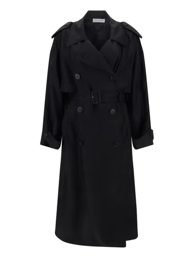 Saint Laurent Trench Coat In Noir