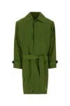 Saint Laurent Nylon Trench Coat Belted Waist Buttons In Green