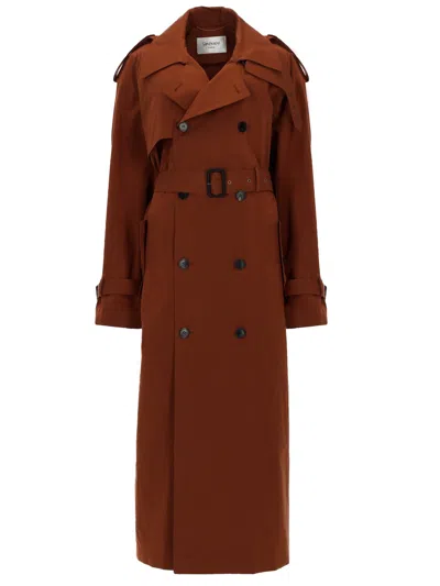 Saint Laurent Trench In Cotone E Seta Idrorepellente In Burgundy