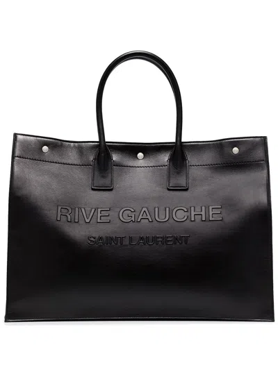 Saint Laurent Trendy Large Tote Handbag In Black Calfskin For Women In Neutral