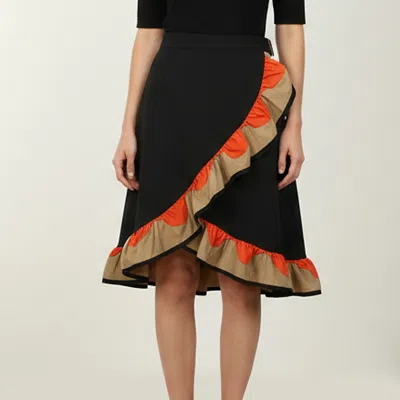 Pre-owned Saint Laurent Tri Color Satin Ruffled Midi Skirt M In Multi