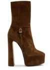 Saint Laurent Nico 155 Suede Platform Ankle Boots In Brown