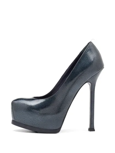 Pre-owned Saint Laurent Tribtoo Platform Pumps In Blue