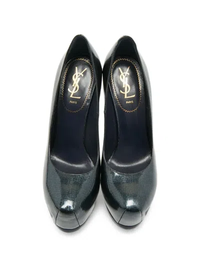 Pre-owned Saint Laurent Tribtoo Platform Pumps In Blue